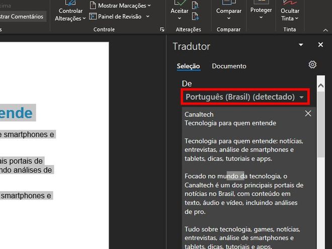 Como acessar e usar o tradutor no Word - 4