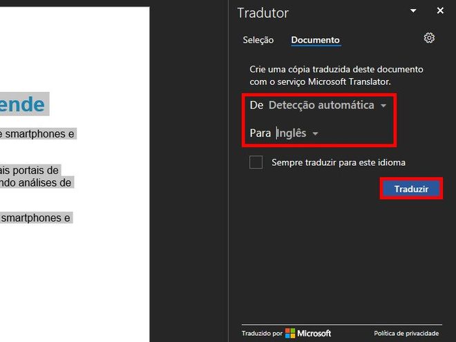 Como acessar e usar o tradutor no Word - 6