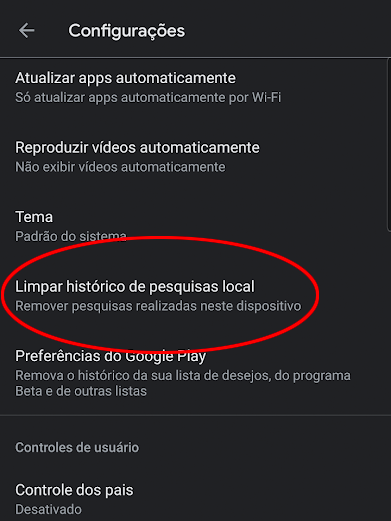 Como limpar o histórico de busca na Google Play Store - 4