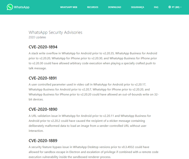 WhatsApp cria site para informar usuários sobre falhas de segurança - 2