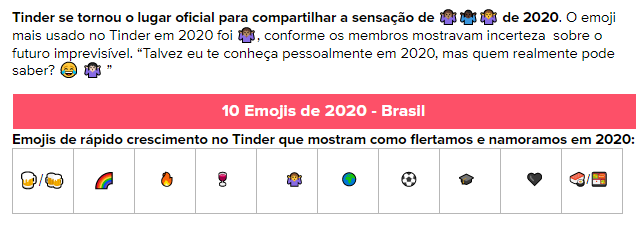 Tinder revela quais emojis e músicas dominaram o app em 2020 - 2