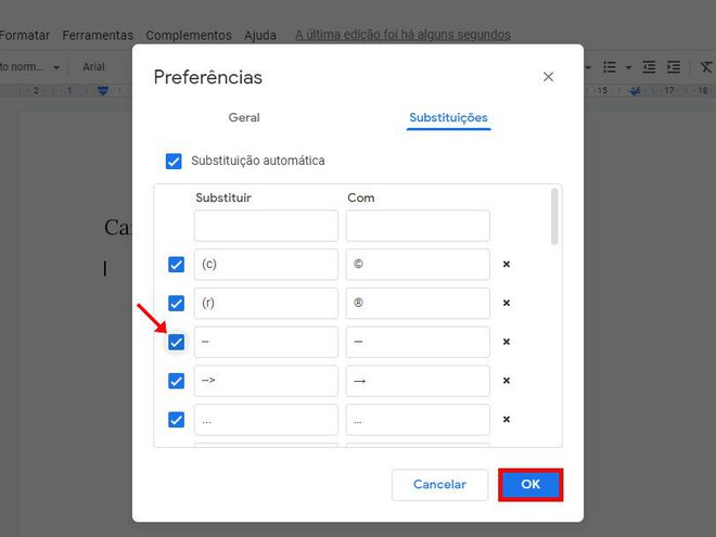 Como colocar travessão em textos do Google Docs - 10