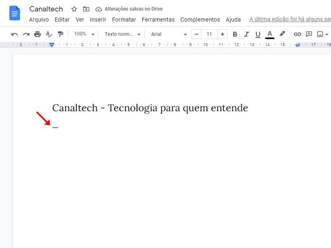 Como colocar travessão em textos do Google Docs - 2