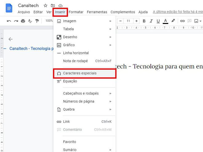 Como colocar travessão em textos do Google Docs - 3