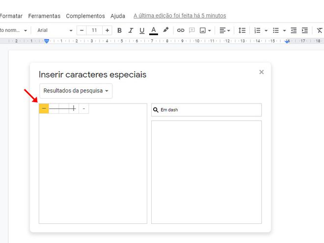 Como colocar travessão em textos do Google Docs - 5