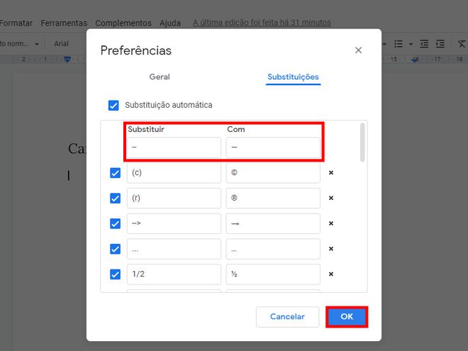 Como colocar travessão em textos do Google Docs - 9