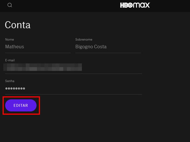 Como editar sua senha do HBO Max - 10