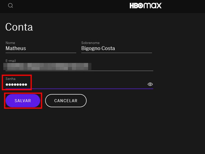 Como editar sua senha do HBO Max - 12