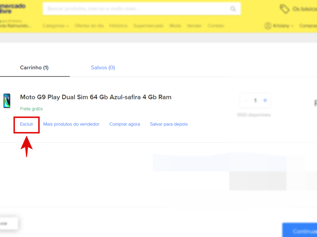 Como retirar um produto do carrinho do Mercado Livre - 3