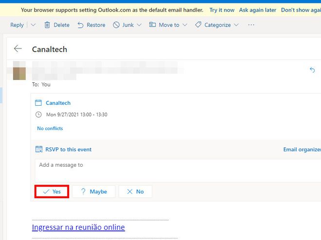 Como aceitar um evento rejeitado no Outlook - 4