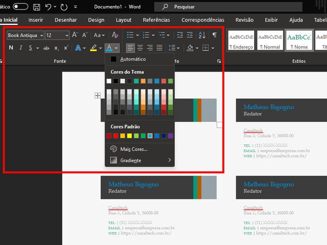 Como fazer um cartão de visita no Word - 6