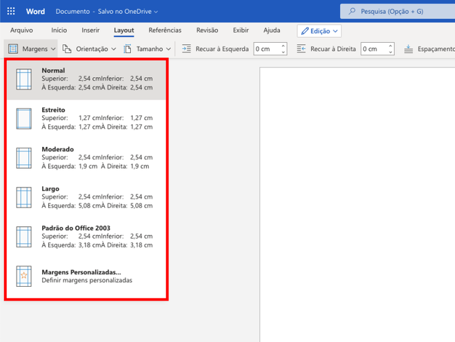 Como inserir e configurar margens no Word - 3