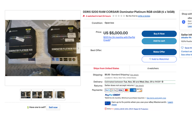 Memórias DDR5 estão custando mais de R$ 11 mil no eBay - 2