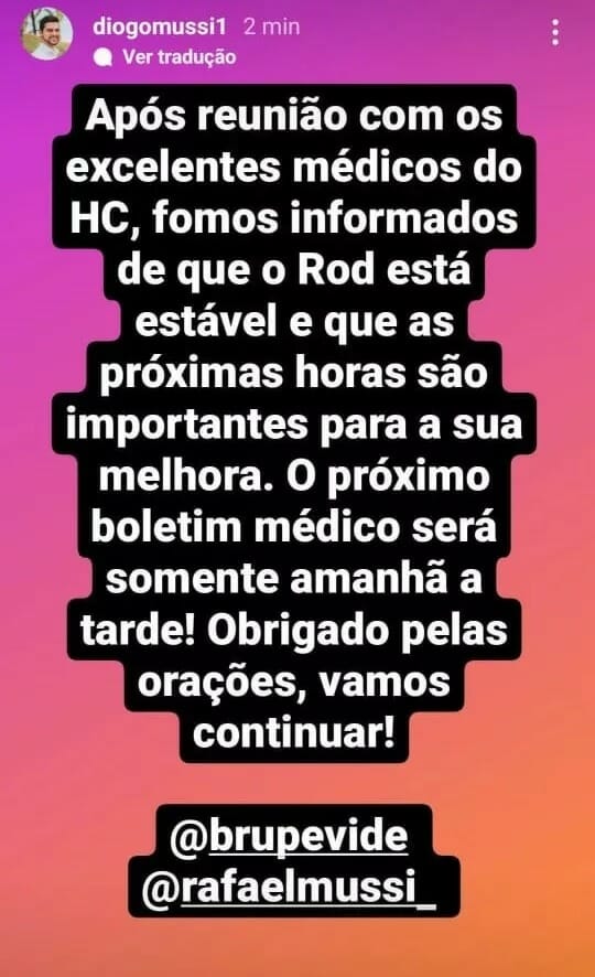 Irmão de Rodrigo Mussi atualiza sobre estado de saúde do ex-BBB após reunião com médicos - 2