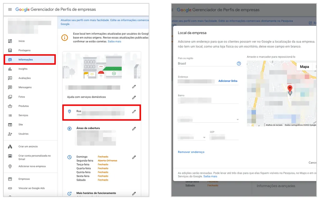 Como alterar endereço no Google Meu Negócio | Perfil da Empresa - 3