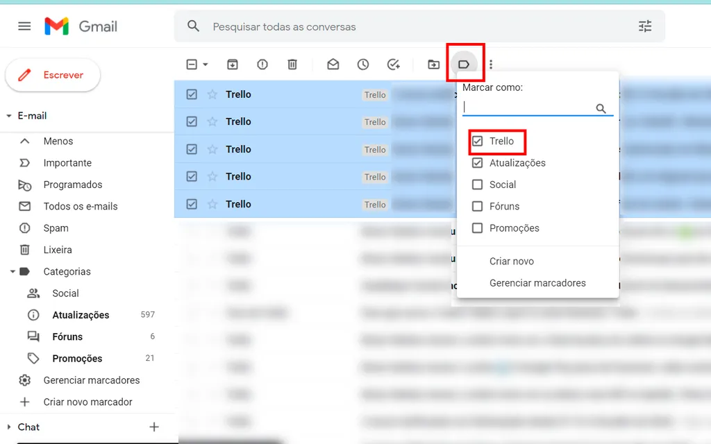 Como criar pastas no Gmail | Marcadores - 5