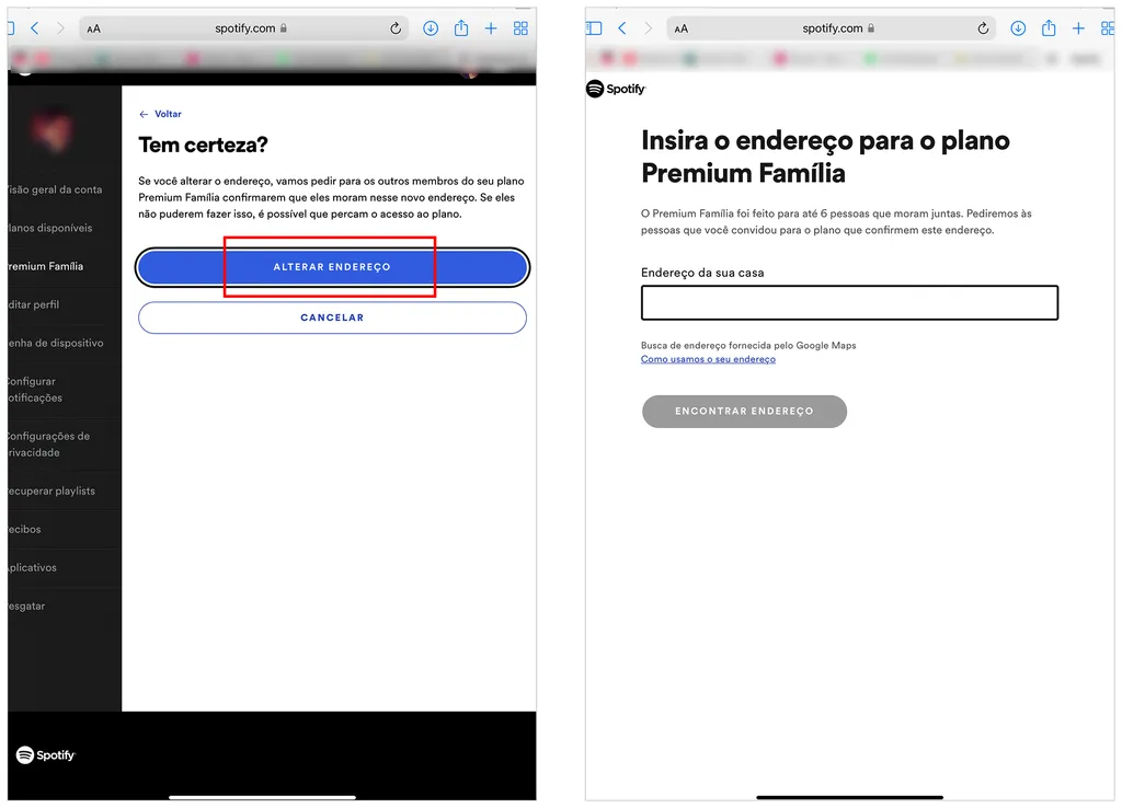 Como ver ou alterar meu CEP no Spotify | Plano Família - 3