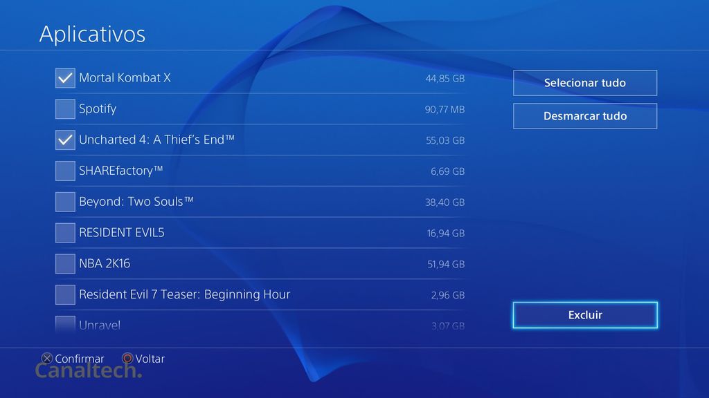 Veja quais jogos estão ocupando mais espaço em disco e os selecione para excluir e dar um novo fôlego ao seu PS4