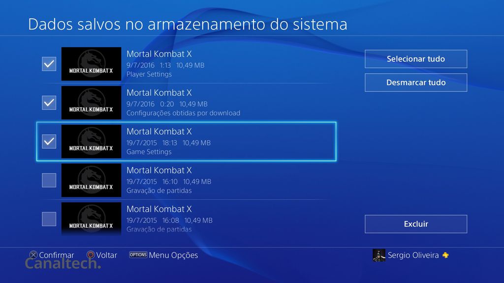 Selecione um título e seus respectivos saves para fazer uma faxina e liberar espaço no HD do videogame