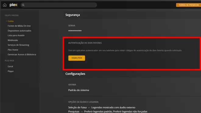 Como mudar a senha da conta Plex | Autenticação em duas etapas - 2