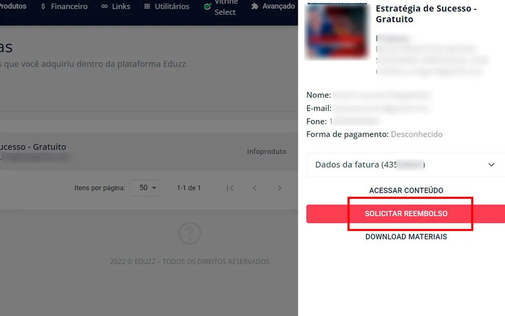 Como pedir reembolso de uma compra na Eduzz - 3