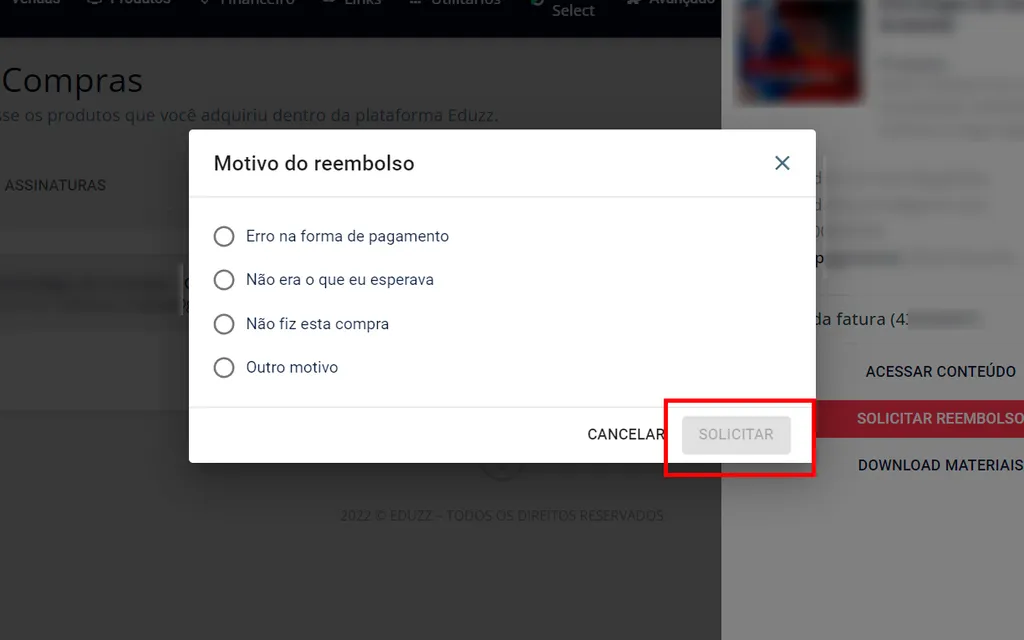 Como pedir reembolso de uma compra na Eduzz - 4