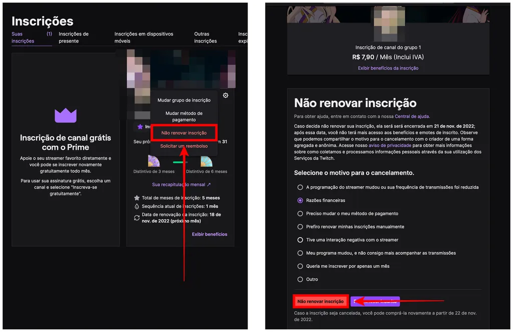 Como cancelar inscrição na Twitch - 2