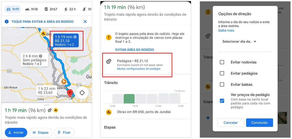 Como ver o valor do pedágio no Google Maps - 2