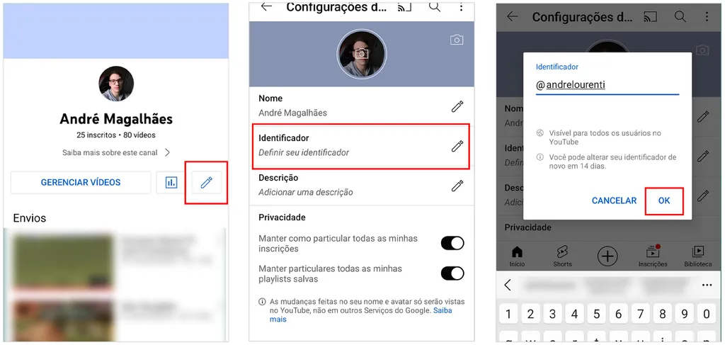 Como personalizar o link do canal do YouTube | Identificador - 2