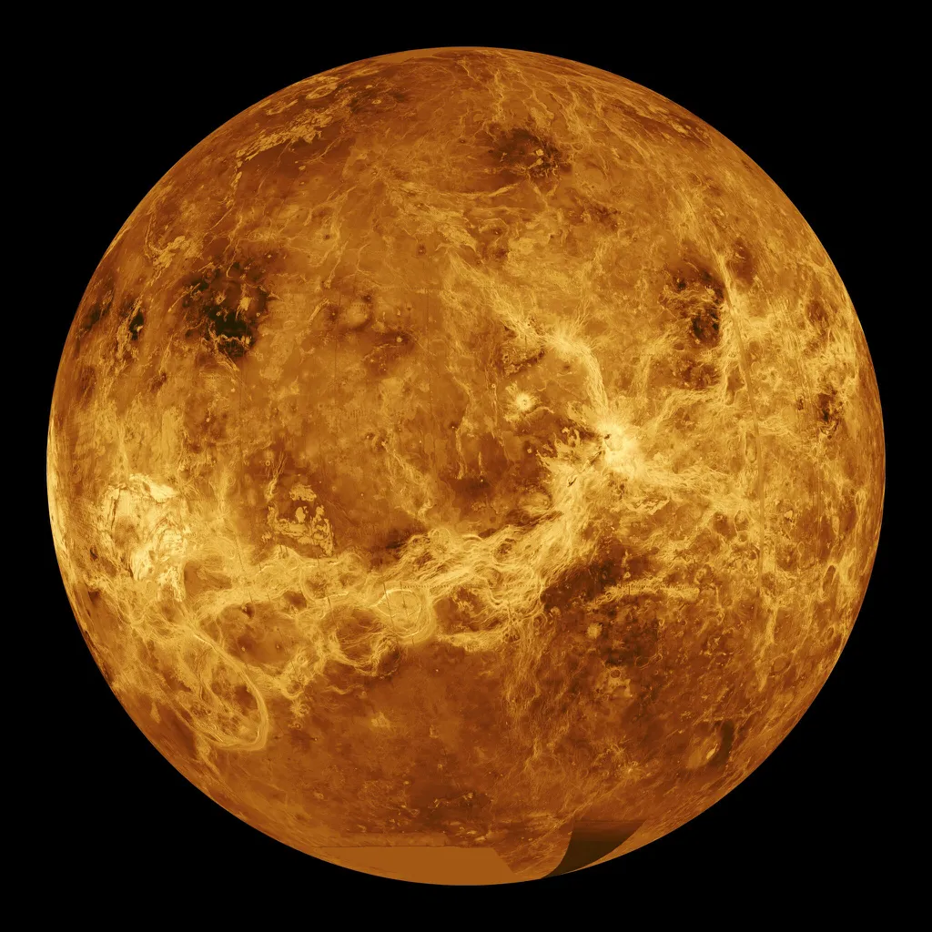 A atmosfera em Vênus é muito mais densa que a da Terra e seu efeito estufa é o maior do sistema solar (Imagem: NASA/JPL)