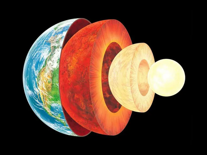 A Terra é dividida habitualmente em crosta, manto e núcleo, sendo que os dois últimos ainda podem ser divididos em suas partes superior e inferior. A crosta e parte do manto superior formam a litosfera (Imagem: Reprodução/Phys.org)