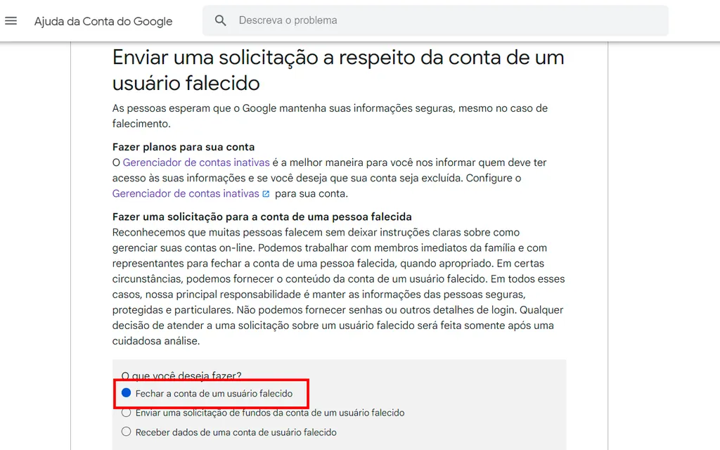 Como cancelar a conta Gmail de uma pessoa falecida - 2