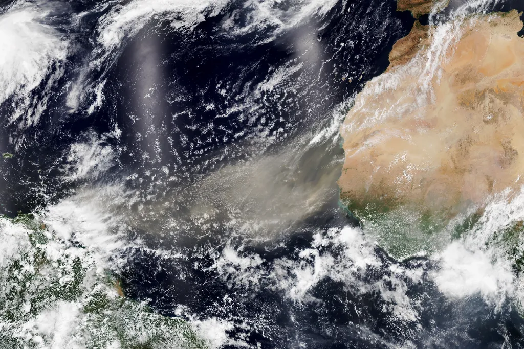 Além das partículas de fuligem, massas de ar trazem da África à América do Sul poeira do Saara (Imagem: NOAA/NASA)