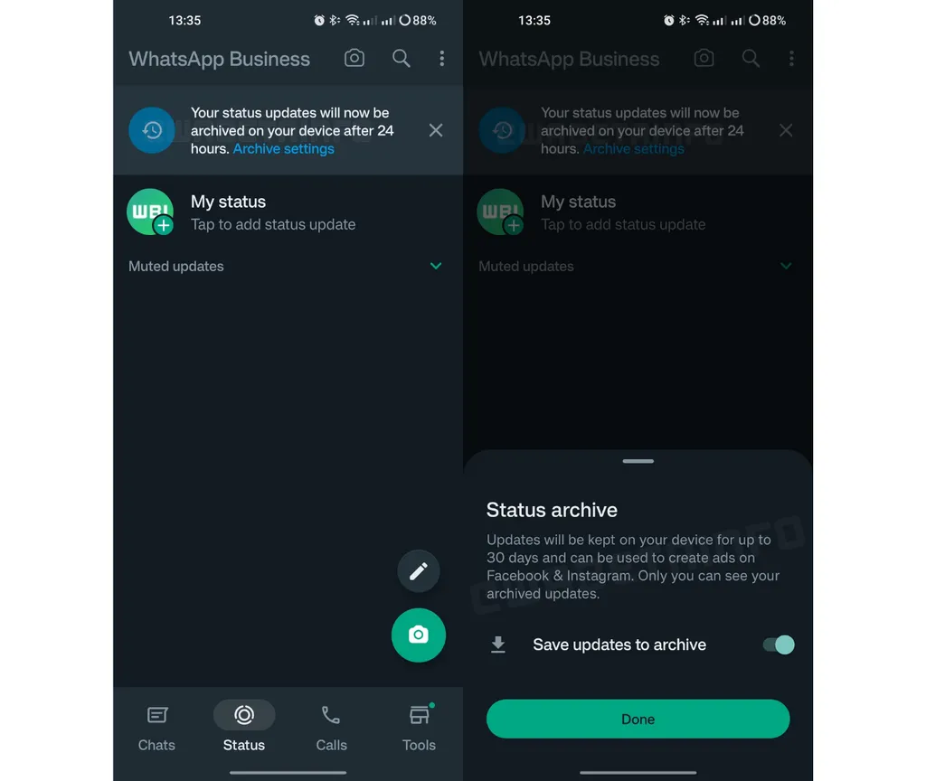 WhatsApp Business começa a liberar função de arquivamento de status - 2