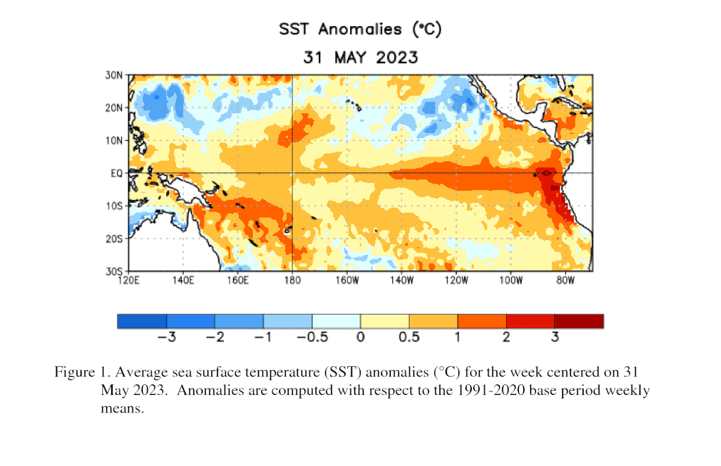 O fenômeno El Niño pode levar a crise climática a novos patamares graças ao seu aquecimento das águas do Oceano Pacífico (Imagem: NOAA)