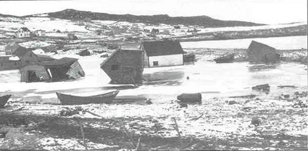 Dano causado por tsunami após terremoto em Newfoundland, no Canadá, em 1929 (Imagem: Reprodução/Governo do Canadá)