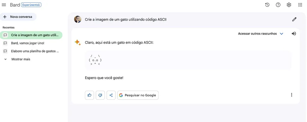 Resultado do Bard com código de programação (Imagem: Captura de tela/Guilherme Haas/Canaltech)