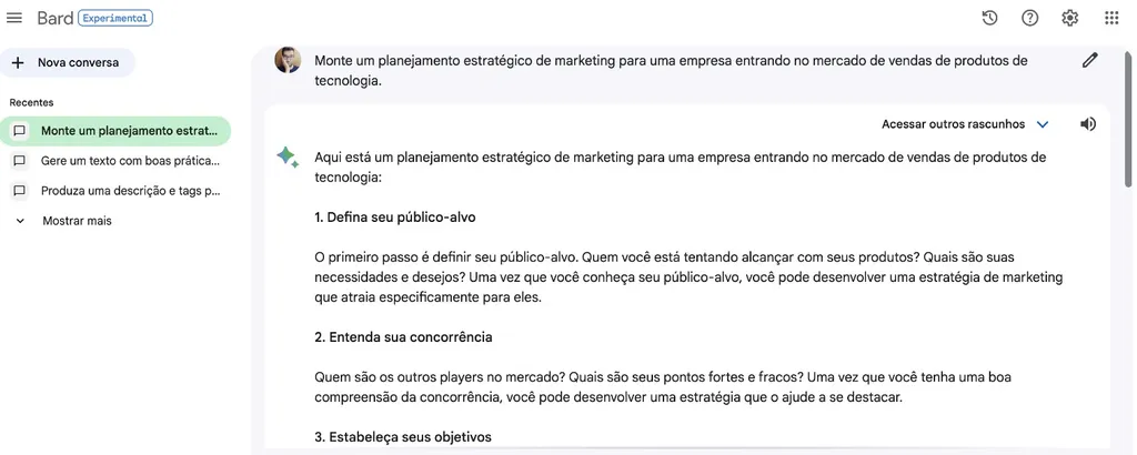 Estratégias de marketing segundo o Bard (Imagem: Captura de tela/Guilherme Haas/Canaltech)