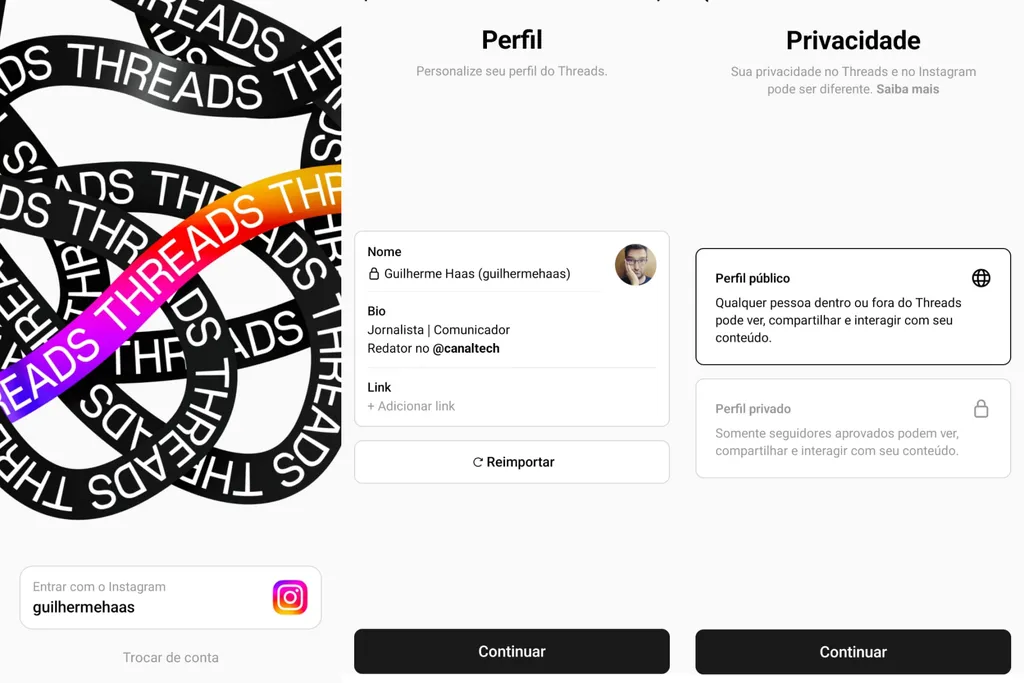Como criar perfil no Threads usando sua conta do Instagram (Imagem: Captura de tela/Guilherme Haas/Canaltech)