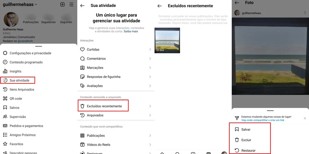 Como recuperar fotos e vídeos excluídos recentemente do Instagram (Imagem: Captura de tela/Guilherme Haas/Canaltech)