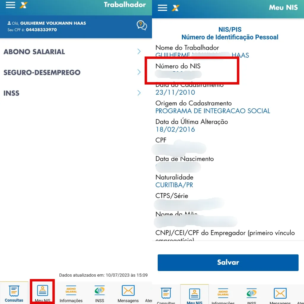 Consulta do NIS no aplicativo Caixa Trabalhador (Imagem: Captura de tela/Guilherme Haas/Canaltech)