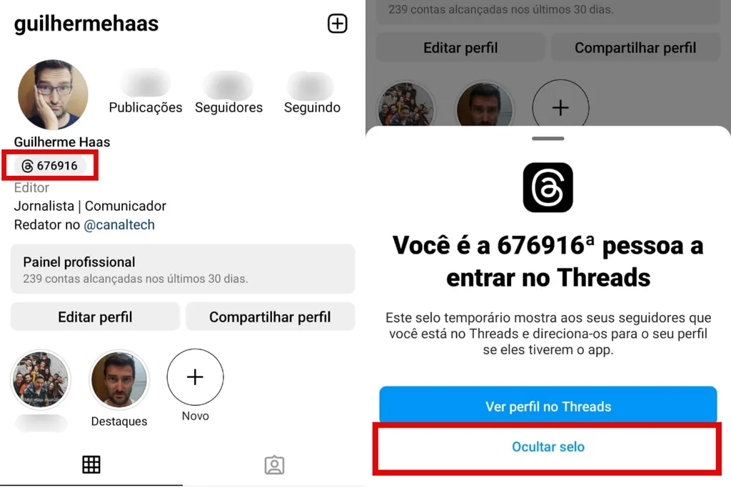 Como ocultar o selo do Threads no perfil do Instagram (Imagem: Captura de tela/Guilherme Haas/Canaltech)