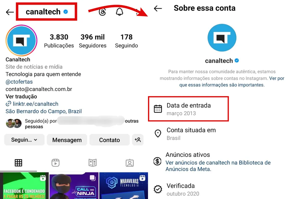 Como ver quando uma conta foi criada no Instagram (Imagem: Captura de tela/Guilherme Haas/Canaltech)