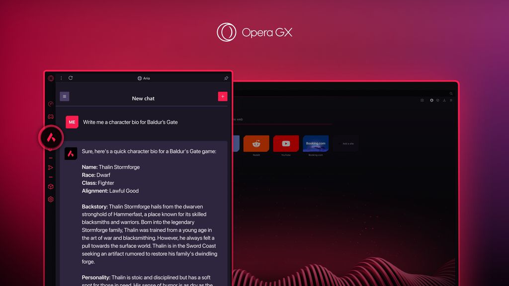 A IA nativa Aria no navegador Opera GX (Imagem: Divulgação/Opera)