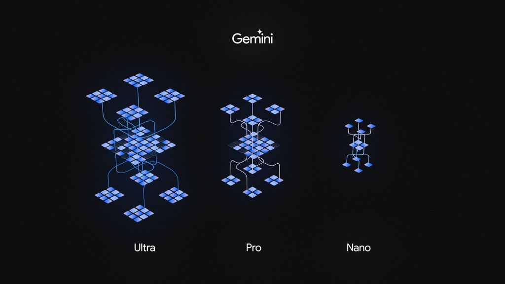 Representação visual mostra a quantidade diferente de parâmetros das três versões do Gemini (Imagem: Divulgação/Google)