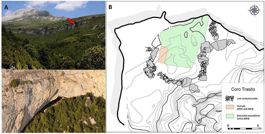 Região montanhosa estudada, mostrando a localização da caverna nos Pirineus Oscanos, nordeste da Espanha (Imagem: Navarrete et al./Frontiers in Environmental Archaeology)