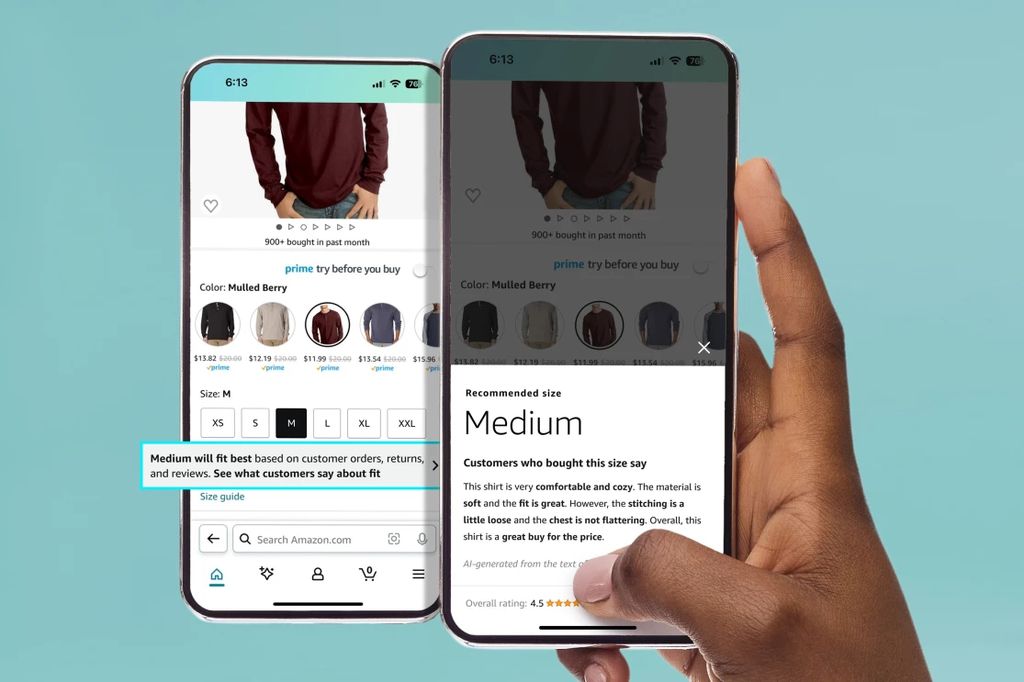 IA da Amazon resume comentários de consumidores para cada item e tamanho de roupa (Imagem: Divulgação/Amazon)