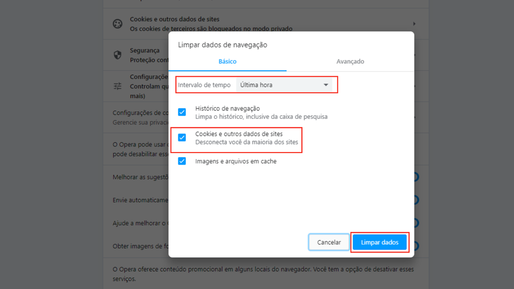 Como apagar os cookies do Opera no PC