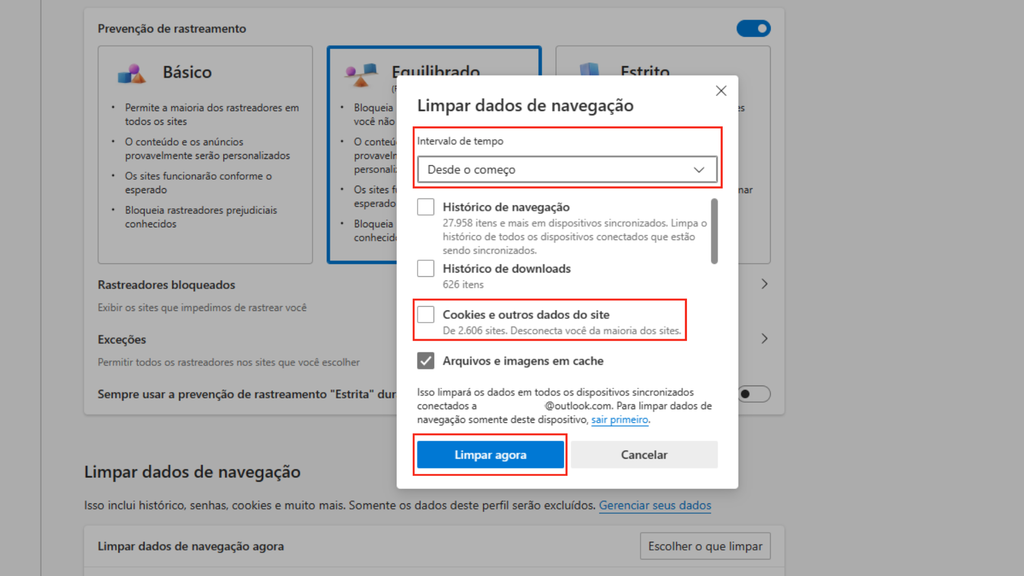 Como limpar os cookies do Edge no PC