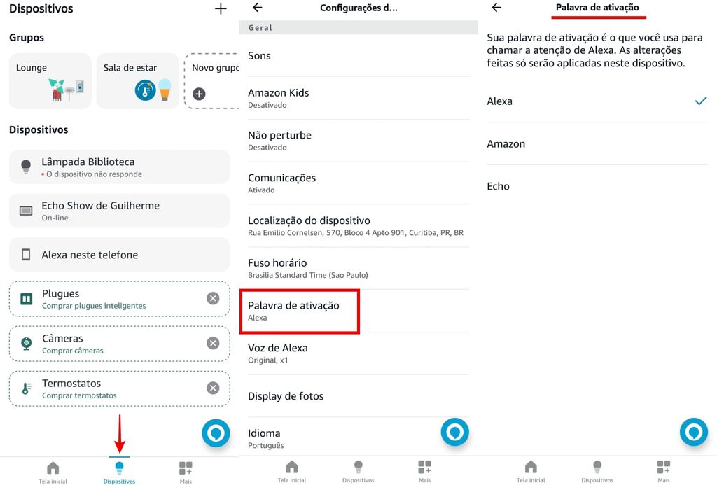 É possível mudar a palavra de ativação dos dispositivos com Alexa (Imagem: Captura de tela/Guilherme Haas/Canaltech) 